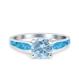 Minimalist Round Natural Aquamarine Solitaire Ring 925 Sterling Silver
