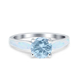 Minimalist Round Natural Aquamarine Solitaire Ring 925 Sterling Silver