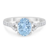 Art Deco Oval Natural Aquamarine Wedding Ring 925 Sterling Silver