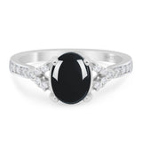 Art Deco Oval Natural Black Onyx Wedding Ring 925 Sterling Silver