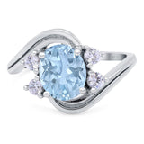 Oval Natural Aquamarine Art Deco Ring 925 Sterling Silver