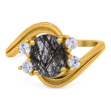 Oval Natural Stone Art Deco Ring