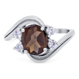 Oval Natural Chocolate Smoky Quartz Art Deco Ring 925 Sterling Silver