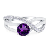 Vintage Style Round Natural Amethyst Twisted Ring 925 Sterling Silver