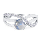 Vintage Style Round Natural Moonstone Twisted Ring 925 Sterling Silver