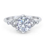 Art Deco Round Moissanite Floral Ring 925 Sterling Silver