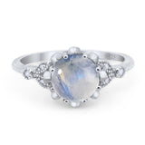 Vintage Style Round Natural Stone Flower Ring