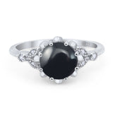 Vintage Style Round Natural Stone Flower Ring