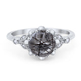 Vintage Style Round Natural Stone Flower Ring