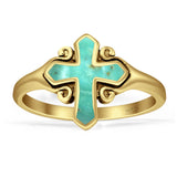 Minimalist 13mm Cross Rings Turquoise Oxidized 925 Sterling Silver
