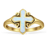 Minimalist 13mm Cross Rings Lab Created White Opal Oxidized 925 Sterling Silver