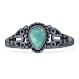 Art Deco 9mm Pear Teardrop Turquoise Twisted Ring Oxidized 925 Sterling Silver