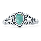 Art Deco 9mm Pear Teardrop Turquoise Twisted Ring Oxidized 925 Sterling Silver