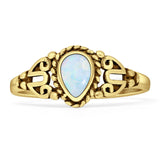 Art Deco 9mm Pear Teardrop Lab Created White Opal Twisted Ring Oxidized 925 Sterling Silver