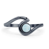 Round 9.5mm Larimar Wave Ring Oxidized 925 Sterling Silver