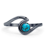Round 9.5mm Turquoise Wave Ring Oxidized 925 Sterling Silver