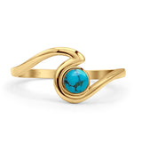 Round 9.5mm Turquoise Wave Ring Oxidized 925 Sterling Silver
