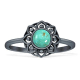 Lotus Flower Mandala Ring Turquoise Oxidized 925 Sterling Silver