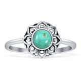Lotus Flower Mandala Ring Turquoise Oxidized 925 Sterling Silver