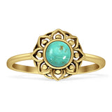 Lotus Flower Mandala Ring Turquoise Oxidized 925 Sterling Silver