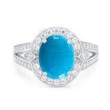 Art Deco Oval Genuine Natural Arizona Sleeping Beauty Turquoise Split Shank Ring 925 Sterling Silver