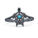 Minimalist 13mm Lab Created Blue Opal Turtle Ring 925 Sterling Silver
