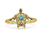 Minimalist 13mm Lab Created Blue Opal Turtle Ring 925 Sterling Silver