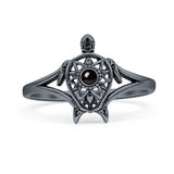 Minimalist 13mm Black Onyx Turtle Ring 925 Sterling Silver
