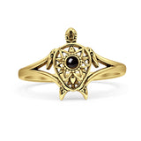 Minimalist 13mm Black Onyx Turtle Ring 925 Sterling Silver