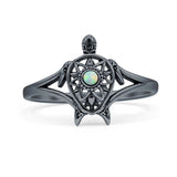 Minimalist 13mm Lab Created White Opal Turtle Ring 925 Sterling Silver