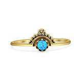 Minimalist 8mm Lab Created Blue Opal Beaded Bali Ring 925 Sterling Silver