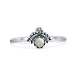 Minimalist 8mm Moonstone Beaded Bali Ring 925 Sterling Silver