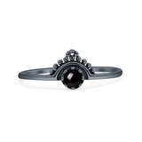 Minimalist 8mm Black Onyx Beaded Bali Ring 925 Sterling Silver