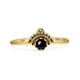 Minimalist 8mm Black Onyx Beaded Bali Ring 925 Sterling Silver