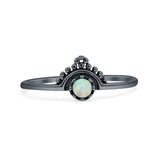 Minimalist 8mm Lab Created White Opal Beaded Bali Ring 925 Sterling Silver