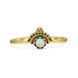 Minimalist 8mm Lab Created White Opal Beaded Bali Ring 925 Sterling Silver