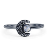 Minimalist 8mm Round Moonstone Crescent Moon Ring 925 Sterling Silver
