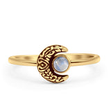Minimalist 8mm Round Moonstone Crescent Moon Ring 925 Sterling Silver
