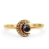 Minimalist 8mm Round Black Agate Crescent Moon Ring 925 Sterling Silver