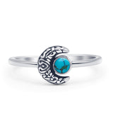 Minimalist 8mm Round Turquoise Crescent Moon Ring 925 Sterling Silver