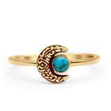 Minimalist 8mm Round Turquoise Crescent Moon Ring 925 Sterling Silver