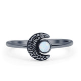 Minimalist 8mm Round Lab Created White Opal Crescent Moon Ring 925 Sterling Silver
