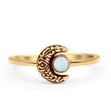 Minimalist 8mm Round Lab Created White Opal Crescent Moon Ring 925 Sterling Silver