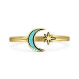 Minimalist 8mm Turquoise Moon & Star Ring 925 Sterling Silver
