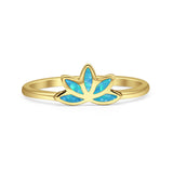 Minimalist 6mm Lab Created Blue Opal Lotus Ring 925 Sterling Silver