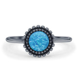 Minimalist 10mm Round Lab Created Blue Opal Beaded Ring 925 Sterling Silver