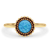 Minimalist 10mm Round Lab Created Blue Opal Beaded Ring 925 Sterling Silver