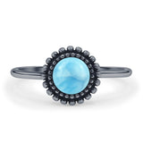 Minimalist 10mm Round Larimar Beaded Ring 925 Sterling Silver