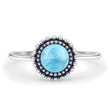 Minimalist 10mm Round Larimar Beaded Ring 925 Sterling Silver
