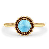 Minimalist 10mm Round Larimar Beaded Ring 925 Sterling Silver